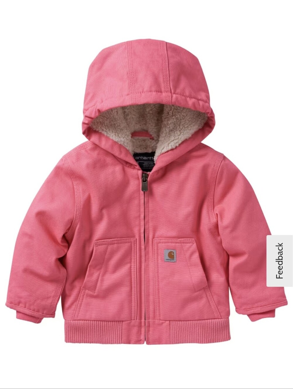 Carhartt Kids Coral Pink Hooded Sherpa Jacket 12 Month